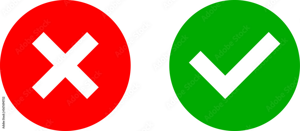 Poster yes and no or right and wrong or approved and declined round icons with green check mark and red x c