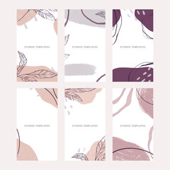 Set of abstract templates for stories. Social network. Smooth shapes and lines. Pastel colors.