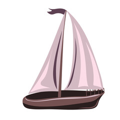Fishing boat. Hand drawn boat with sail isolated on white. Vector illustration