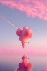 Pink creative concept under pastel, thick, fluffy, clouds purple sky. Abstract loving gentle landscape illustration. Generative AI.