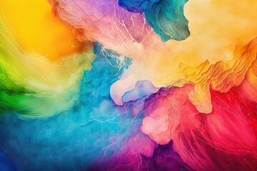 Fototapeta premium Abstract, colorful background, smoke, drops and waves. Color bomb.
