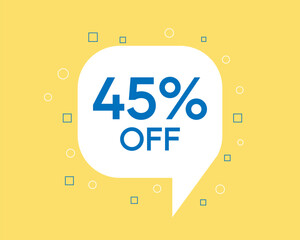 45% off discount balloon. Vector with forty-five percent discount, sales and business concept. White vector on yellow background