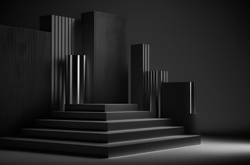 Obraz premium Stage podium scene for Award celebration or product presentation on black background with lighting, generative ai.