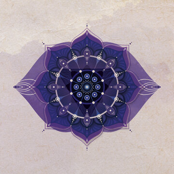 Tercer ojo mandala ajna sexto chakra morado &iacute;ndigo conexi&oacute;n espiritualidad p&eacute;talos equilibrio de los chakras meditaci&oacute;n intuici&oacute;n kundalini