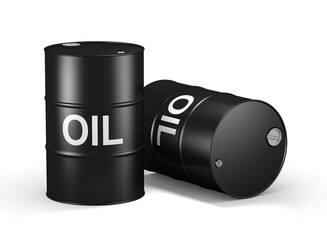 3d illustration oil barrel storage over white background