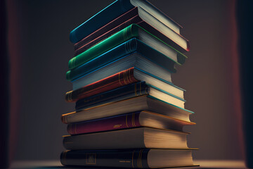 Fototapeta premium An ancient stack of law academic books for education, representing the idea of knowledge and self-improvement as a means of achieving success. Generative AI