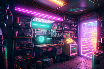 Obraz premium 超リアルなサイパーパンク系背景イラスト(AI generated image)