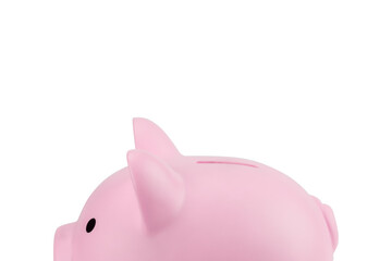 Close up top half of pink piggy bank.