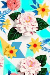 Obraz premium Illustrated floral colorful abstract pattern decoration, vivid colors. Abstract decorative background. Illustration, Generative AI.