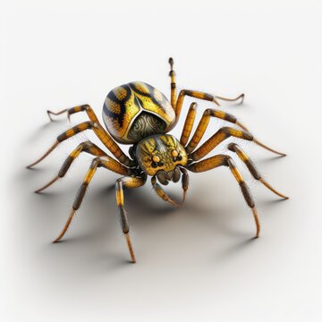 Golden spider isolated on white background. Generative AI.