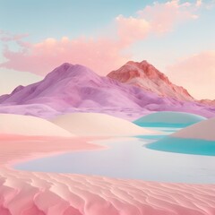 Abstract vivid colors landscape of desert mountains, dunes and sand. Colorful bright colors. Illustration, Generative AI. - obrazy, fototapety, plakaty
