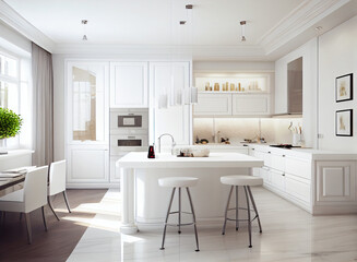 Fototapeta na wymiar Modern white kitchen.