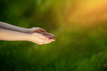 hands on a green background