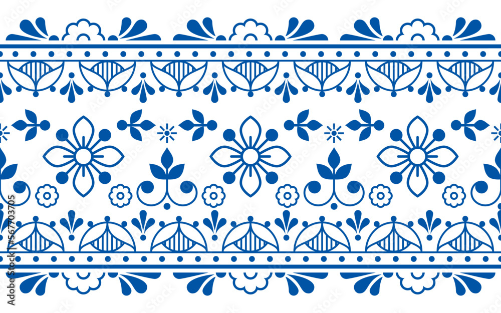 Leinwandbilder scandinavian folk art outline vector long horizontal oriented seamless texttile or fabric print patt