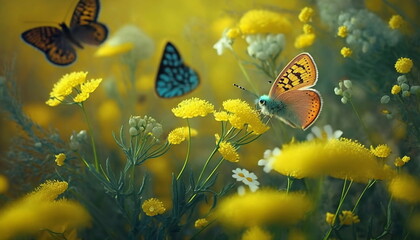 Bright sunny day with flowers and butterflies