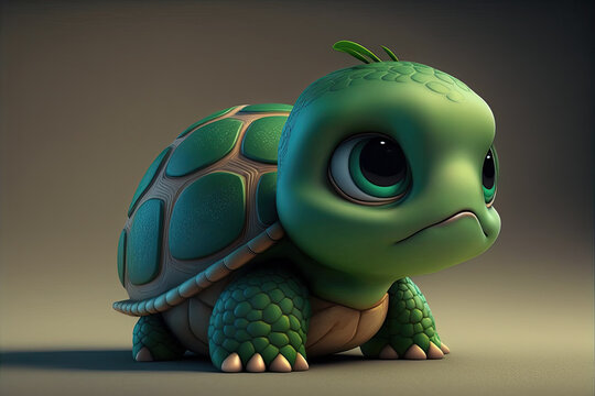 Cute cartoon turtle character Generative AI