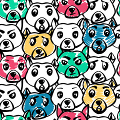 Funny Sketch Hand Drawn Doodle Dog Head Emotions Seamless Pattern