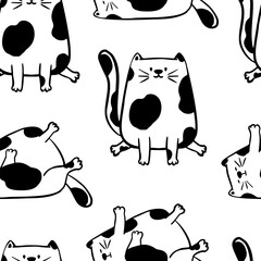 Funny Cute Sketch Hand Drawn Doodle Cat Seamless Pattern
