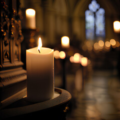 Candlemas Celebration: Candle Illumination in a Church. AI