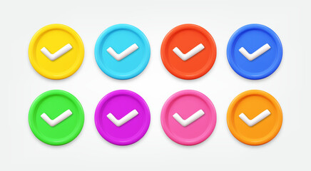 Check mark button 3d icon set. realistic vector illustration. design elements collection in cartoon minimal style