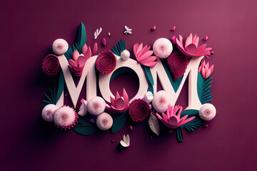 Natural Mom love made from white letters and flowers. Generative Ai