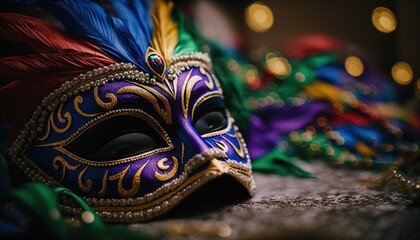 Mardi Gras carnival medieval mask illustration generative ai