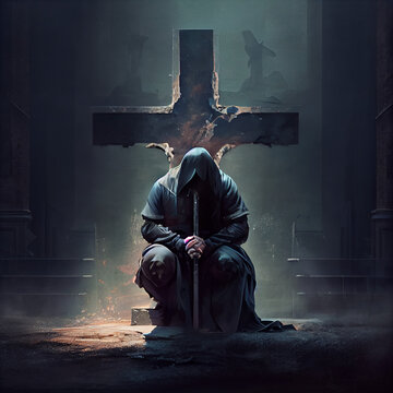 priest pray in the cemetery