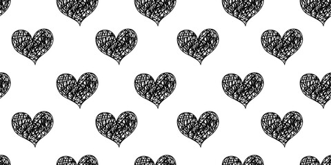 Heart pattern in doodle style. Fashionable minimalistic pattern on a white background. Seamless print. Love and relationships.