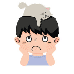 Kid boy with pet sitting on head