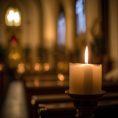 Candlemas Celebration: Candle Illumination in a Church. AI