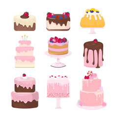 Cake collection on white background