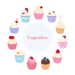Pastel cupcakes element collection 