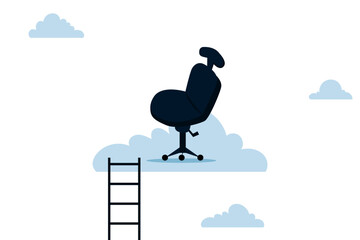 Ladder of success concept, cloud management office chair with ladder for talent and employees to climb.