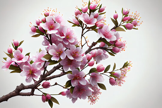 Cherry blossom branch, sakura flowers isolated on white background. Generative Ai