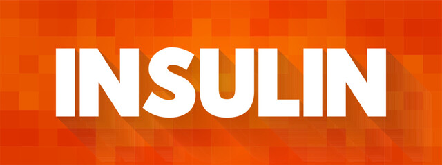 Insulin is a peptide hormone produced by beta cells of the pancreatic islets encoded in humans by the INS gene, text concept background