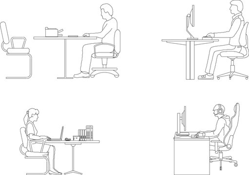 Sketch vector illustration of people working in office