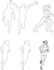 Vector sketch illustration of marathon runners