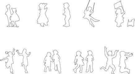 Vector sketch of a silhouette of a little boy playing