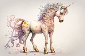 Plakat cute sweet rainbow baby unicorn horse background, kids' pastel color fantasy magic ,Generative ai 