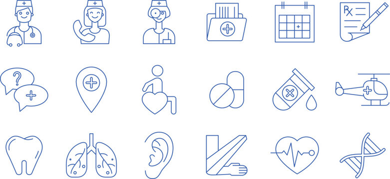 Medical vector line icon set. Line icons, sign and symbols in flat linear design of medicine and healthcare with elements for mobile concepts and web apps. Collection of Modern Infographic Logo and 