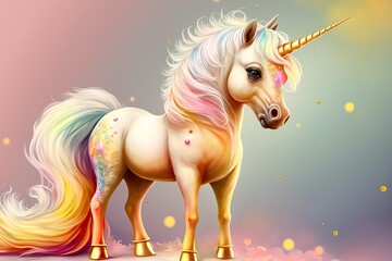 Obraz na płótnie Canvas cute sweet rainbow baby unicorn horse background, kids' pastel color fantasy magic ,Generative ai 