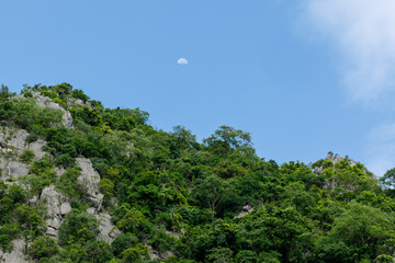 Limestone mountains in the sunlight during the day