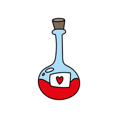 roter Liebestrank, Flasche mit Etikett und Herz, Valentinstag, Vektor