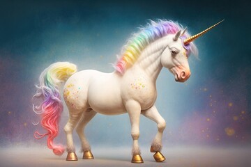 Obraz na płótnie Canvas cute rainbow baby pegasus unicorn ,with a flower crown and Rainbow colors Hair, kids' pastel color fantasy magic ,Generative ai 
