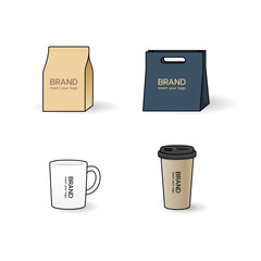 set of cup and bag mockup