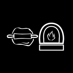 Kichen utencils and cutlery frame icon isolated on black background.  