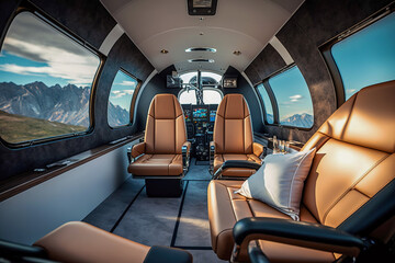 The luxury of private helicopter travel: an interior of an empty helicopter, Generative AI - obrazy, fototapety, plakaty