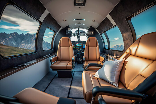 The luxury of private helicopter travel: an interior of an empty helicopter, Generative AI