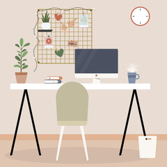 Illustration of modern desk work place decor inspiration vector stock