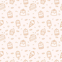 Flat design of dessert icon ice cream, cake, pudding seamless pattern background